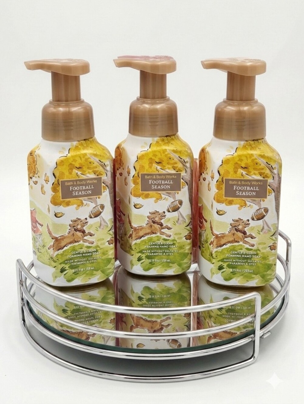 Bath & Body Works Football Season Foaming Hand Soap X3  Tan Pump With Dog Puppy